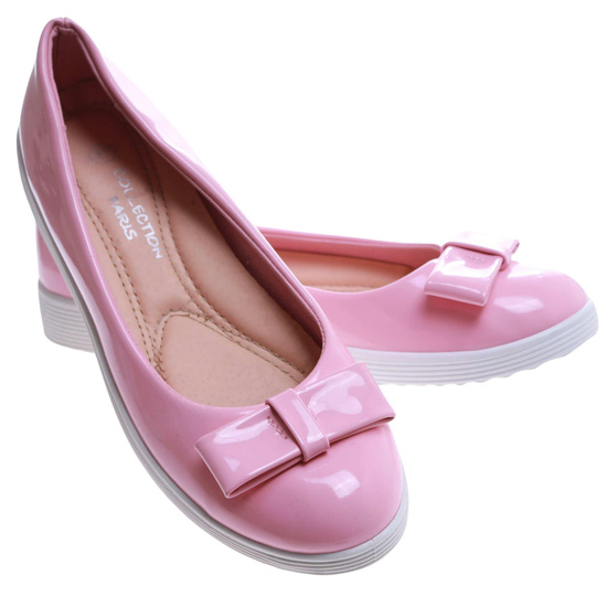 Różowe pastelowe balerinki damskie z kokardą /E3-3 17425 T140/