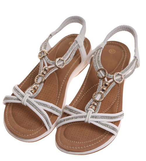 Sandały damskie na płaskim obcasie Białe /G13-2 17922 W235/