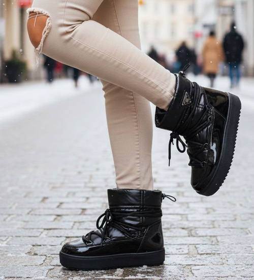 Ocieplane śniegowce damskie Czarne /A1-2 18569 W343/