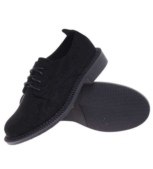 Czarne półbuty oxfordy damskie sznurowane zamszowe /D8-1 18701 T155/