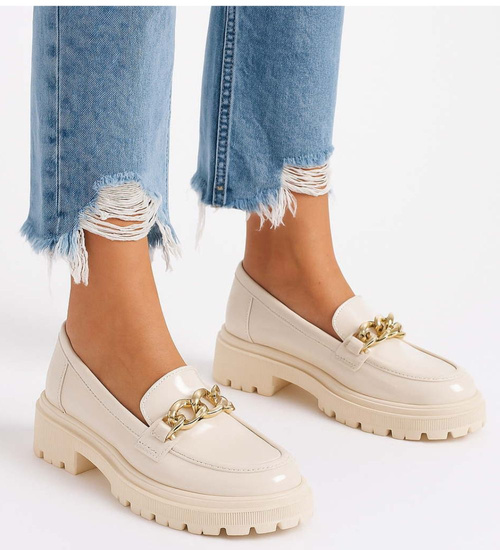 Jasno beżowe damskie półbuty na platformie /C7-318054 T234/