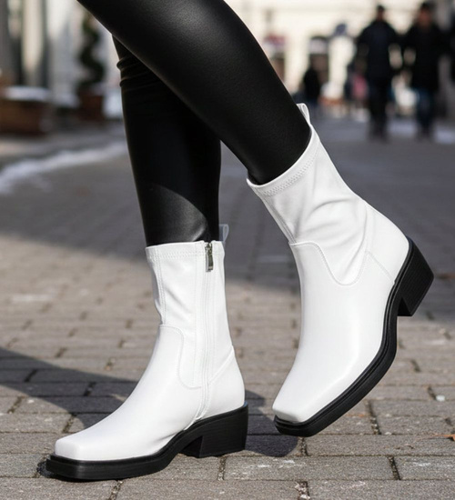 Białe botki damskie na niskim obcasie /E3-2 +i5-2 16858 G284 +H2/