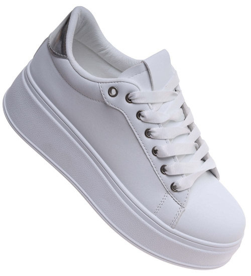 Białe damskie trampki na platformie /A10-2 18093 T288/