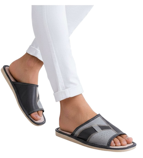 Skórzane szare kapcie klapki męskie /F6-1 4830 S196/