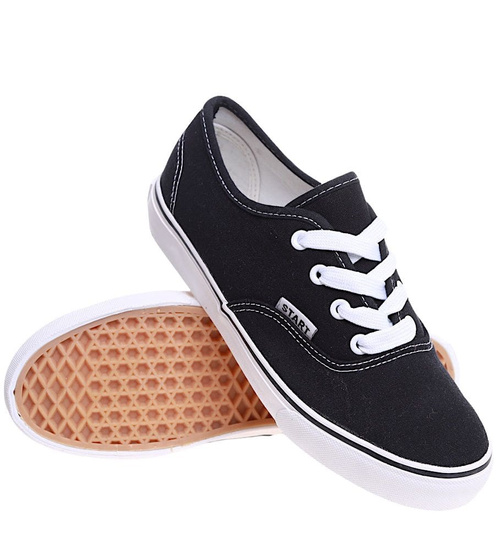 Czarne niskie tenisówki damskie z tkaniny /A6-2 15976  G157/