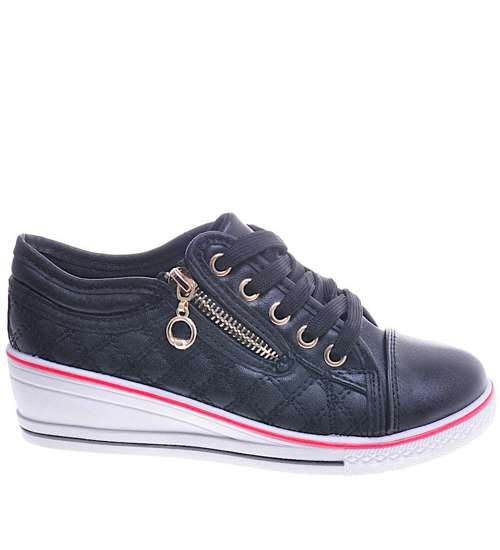 Dziewczęce trampki na niskim koturnie Czarne /F7-3 11328 S10-5/