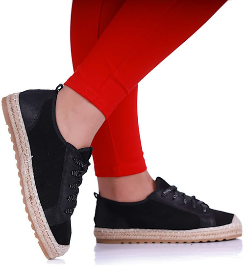 Czarne półbuty espadryle na platformie /H2 17204 G185/