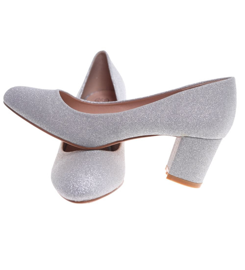 Wizytowe srebrne czółenka na klocku /G11-2 18632 T357/