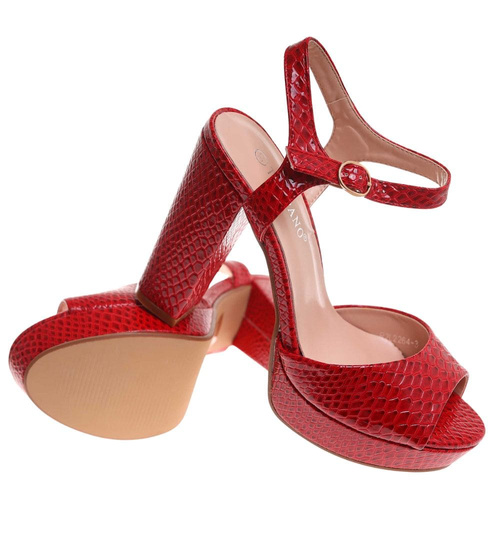 Czerwone sandały damskie na słupku i platformie /C5-1 12207 G18-45 +H2/