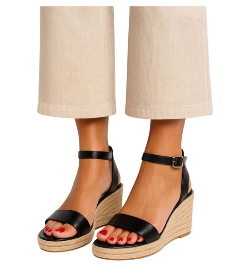 Sandały na koturnie Espadryle Black Chic /G9-3 16184 G280/