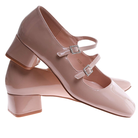 Beżowe czółenka z paskiem na niskim obcasie ost498