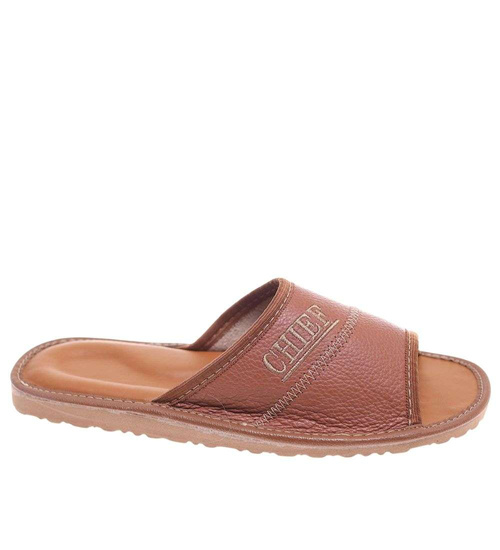Skórzane otwarte klapki domowe Chief brązowe /G8-1 18685 S199/
