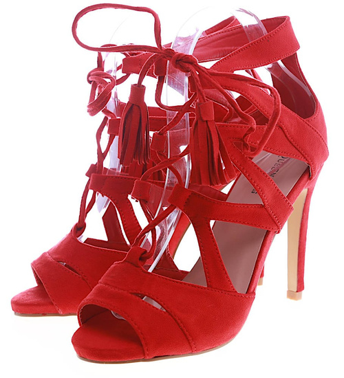 Damskie czerwone sandały na obcasie /G11-3 13399 T393/