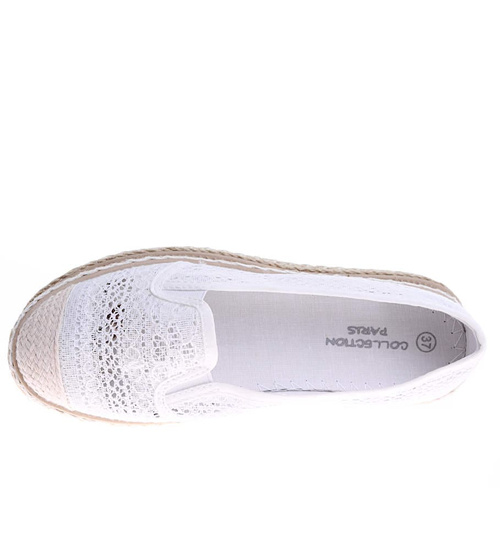Białe koronkowe balerinki espadryle /D3-3 16151 T2/