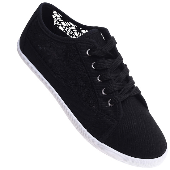 Czarne ażurowe koronkowe tenisówki /E10-2 17337 T137/