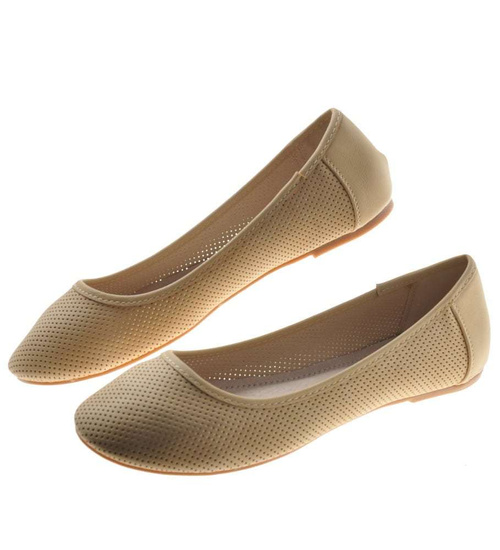 Ażurowe balerinki damskie Beżowe /C1-3 8420 S198/