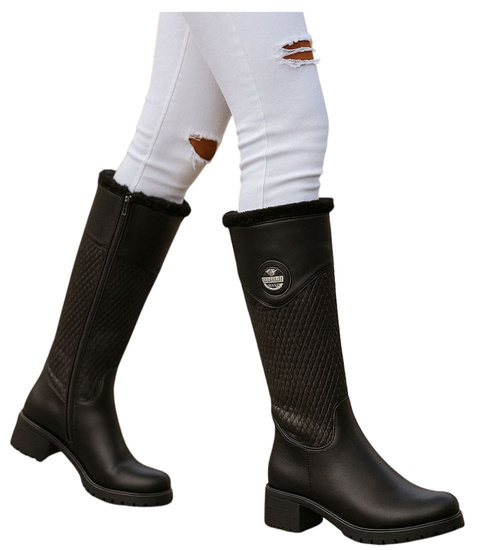 Ocieplane czarne kozaki na klocku /E2-1 +h2 12747 T126/