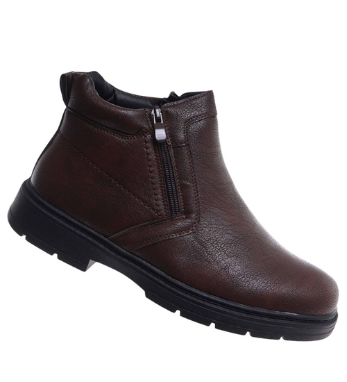 Brązowe ocieplane botki męskie z suwakiem /E3-118455 T581/