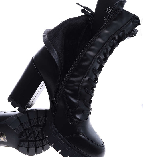 Czarne botki damskie na słupku Seastar /A4-3 14892 T955/