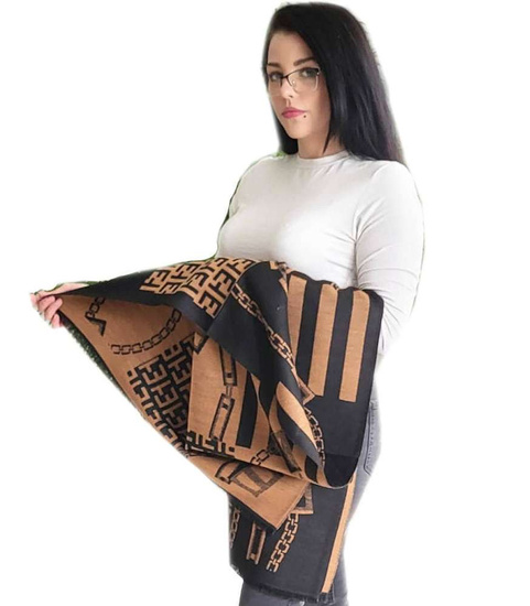 Czarno brązowy duży szal komin apaszka /H2-KKH S15 T391/ K32