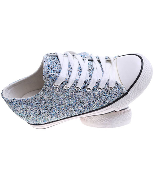 Niebieskie trampki sneakersy na niskim koturnie /i4-3 16614 T094/