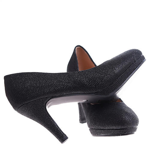 Czarne klasyczne czółenka na obcasie i platformie /D6-2 17153 G185/