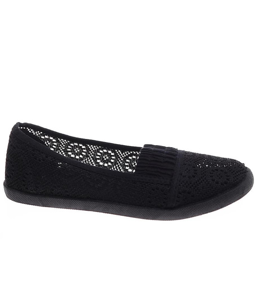 Czarne ażurowe tenisówki damskie /E8-3 16471 S293/