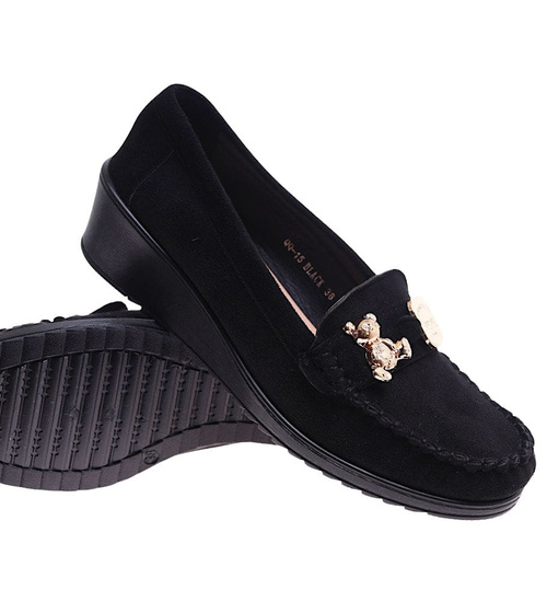 Czarne zamszowe czółenka na koturnie /B1-2 18191 W135/