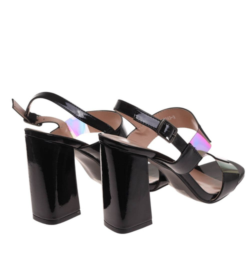 Czarne damskie sandały na słupku /G11-3 17900 G18-45/