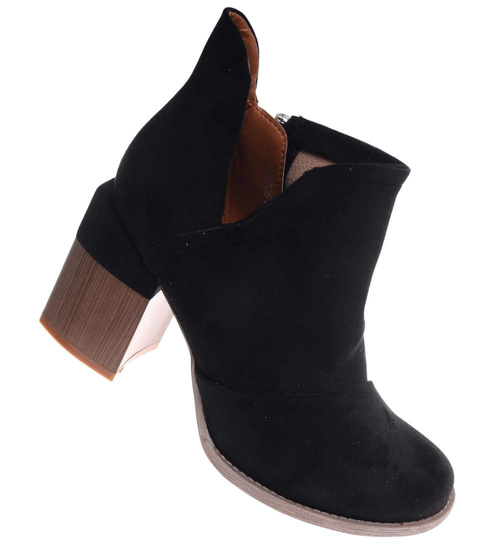 Botki damskie na szerokim słupku Czarne /J5-3  6767 T200/ 