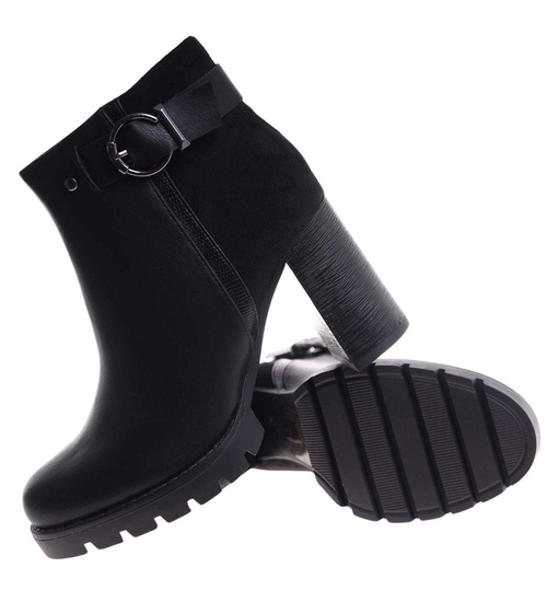 Czarne botki damskie na obcasie słupku /J5-4 H2 18439 W301/