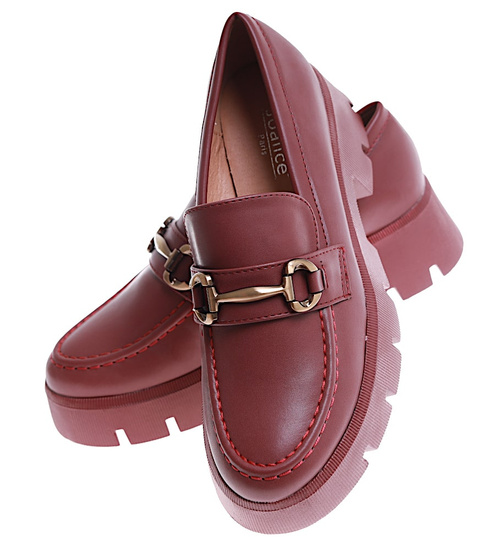 Bordowe loafersy damskie /D9-3 16849 G282/