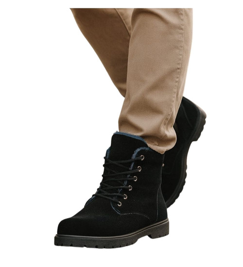 Zimowe męskie trapery ocieplane Czarne /D9-1 10415 T346/