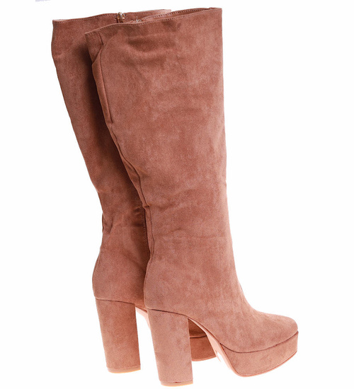 Damskie kozaki na platformie Khaki /B4-3 16964 T387/