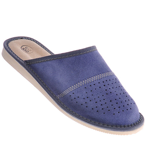 Skórzane kapcie damskie z Podhala Granatowe /A3-1 8452 S197/