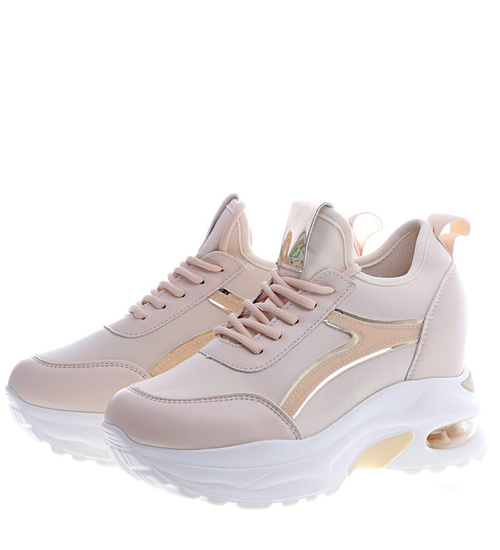 Beżowe trampki sneakersy na niskim koturnie /B3-3 13271 T804/