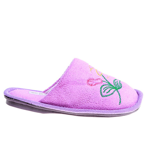 Pluszowe fioletowe kapcie damskie z haftem /E4-1 15947 S4-5/