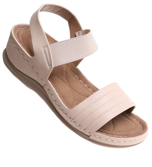 Sandały damskie na niskim koturnie Beżowe /F1-1 17871 T231/