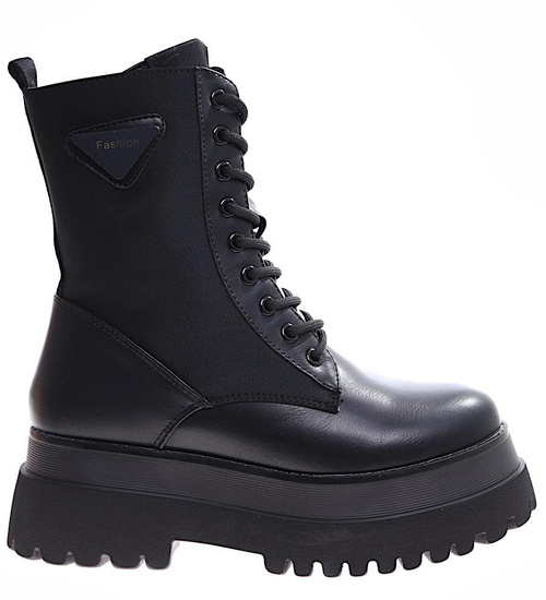 Czarne damskie botki glany trapery na platformie /F1-2 16957 T966/