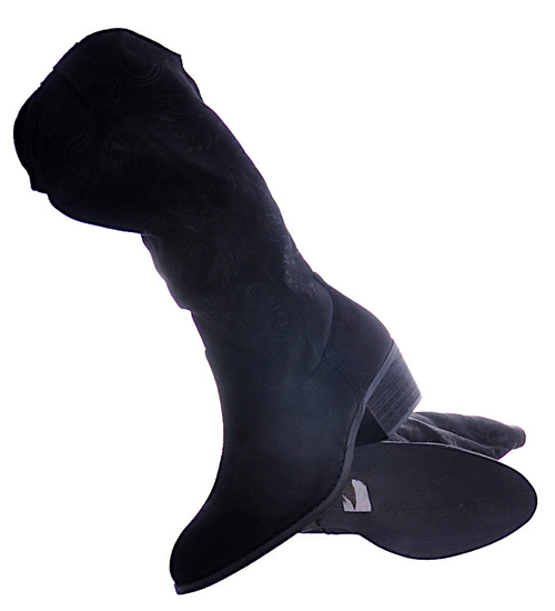 Czarne zamszowe kozaki na słupku /C2-3 12510 T587/