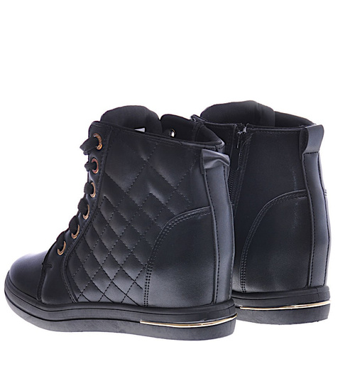 Czarne klasyczne sneakersy damskie na koturnie /E9-2 12825 T699/