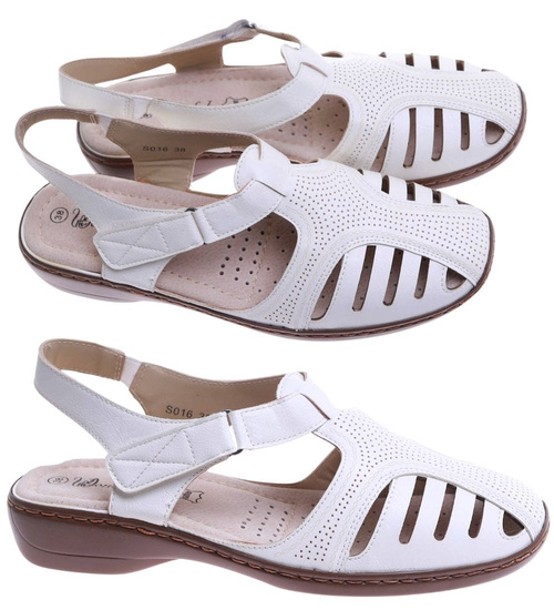 Białe ażurowe sandały damskie z paseczkiem /C5-3 17614 T233/
