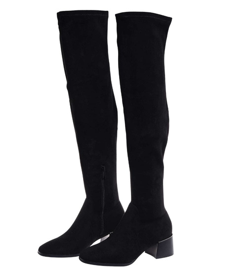 Czarne kozaki muszkieterki na obcasie /E6-2 18257 W588/