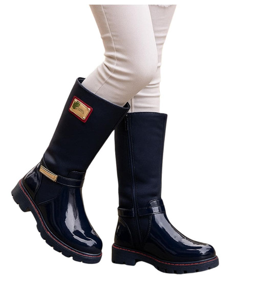 Granatowe dziewczęce kozaki z futerkiem /G5-1 18314 T255/