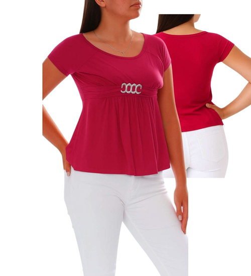 Fuksjowa koszulka bluzka damska z ozdobą /H2-K47 UB938 S0/