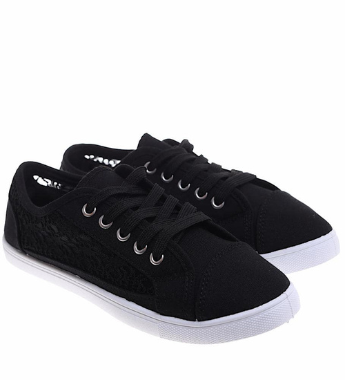 Czarne tenisówki damskie z koronką /E3-3 16530 T236/