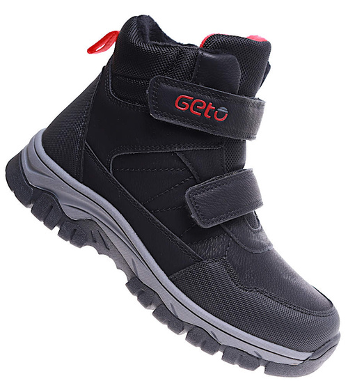 Ocieplane czarne chłopięce buty trekkingowe na rzepy /A7-3 17138 T633/