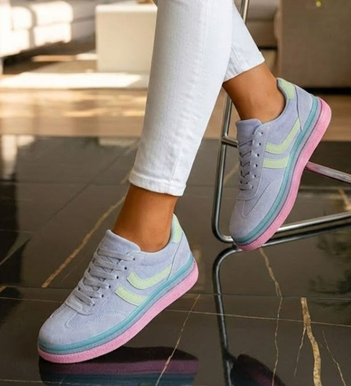 Niebieskie wiązane sneakersy buty sportowe /A3-2 17881 T682/