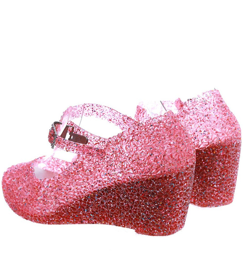 Plażowe sandały meliski na koturnie Ciemny Róż otwarte /H2 14569 T890/