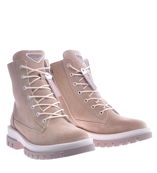 Damskie beżowe trapery z naturalnej skóry /D9-312557 R2460/